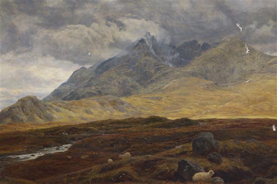 A Victorian oil on canvas, moorland scene, monogrammed VC, dated 1874, 14cm x 60cm